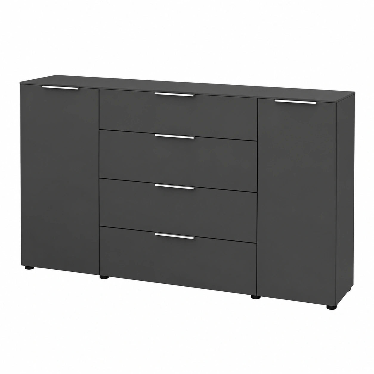 Sideboard – 180 × 99 × 40 cm, mit Schubladen, aus Glas, Anthrazit
