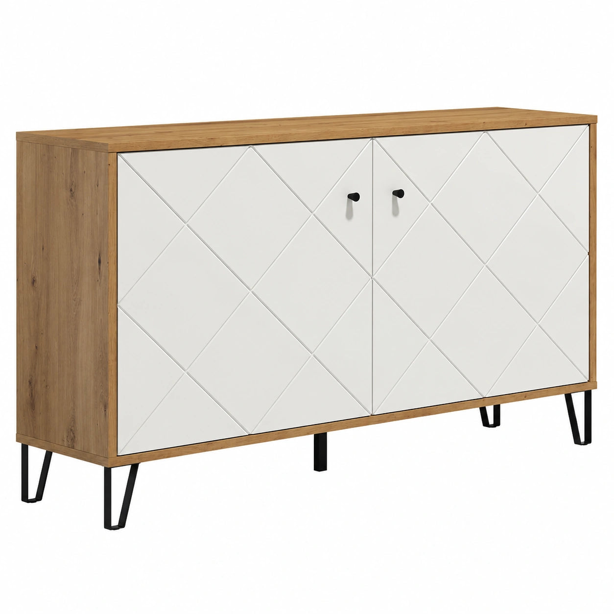 Sideboard – 123 × 76 × 40 cm, moderner Stil, mit mehreren Türen, aus Eichenholz, Artisan-Eiche