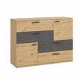 Kommode – 124.9 × 41.3 × 95.9 cm, mit Schubladen, mit mehreren Türen, aus Holzwerkstoff und Eichenholz, Artisan-Eiche und Betonoptik