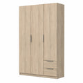 Kleiderschrank – 119,4 × 51,1 × 203 cm, moderner Stil, mit Schubladen, mit mehreren Türen, aus Holzwerkstoff und Eichenholz, Grau