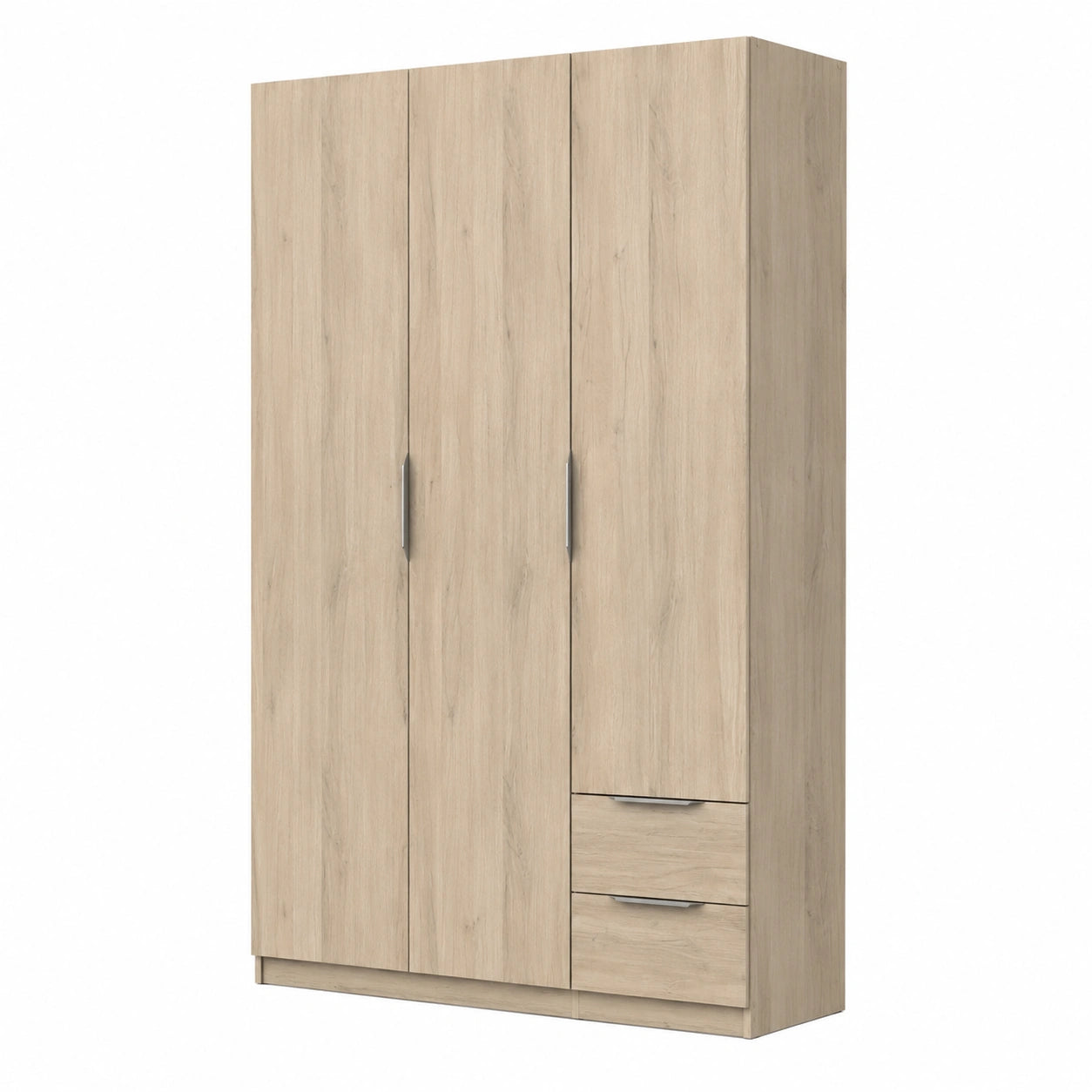 Kleiderschrank – 119,4 × 51,1 × 203 cm, moderner Stil, mit Schubladen, mit mehreren Türen, aus Holzwerkstoff und Eichenholz, Grau