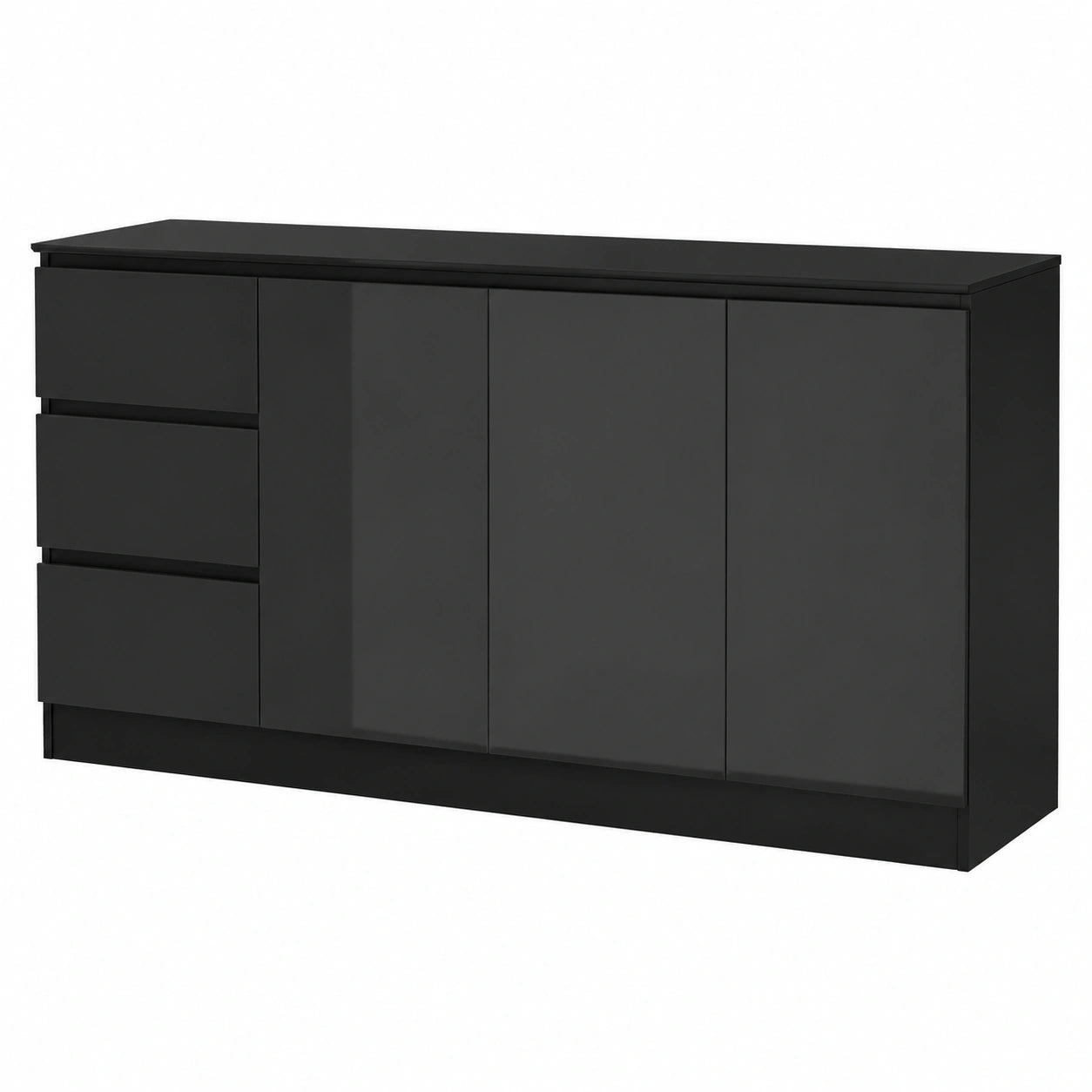 Kommode – 140 cm, mit Schubladen, Schwarz, für Wohnzimmer, Schlafzimmer und Flur