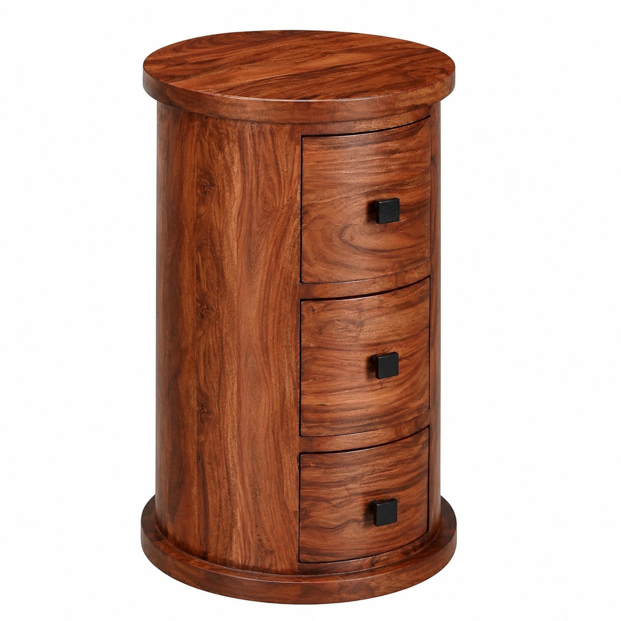 Sideboard – Ø 35 cm, runde Form, mit Schubladen, aus Massivholz, Braun