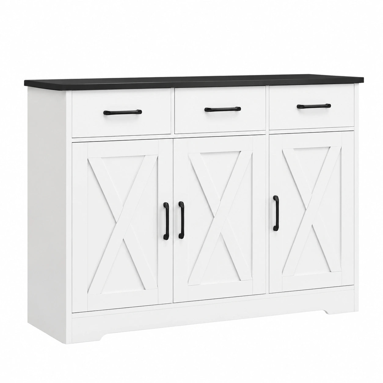 Sideboard – mit Schubladen, mit mehreren Türen, aus Holz, Schwarz, für Esszimmer, Küche und Wohnzimmer