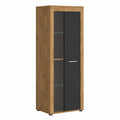 Vitrine – 60 × 159 × 35 cm, mit Stauraum, aus Eichenholz und Glas, Grau