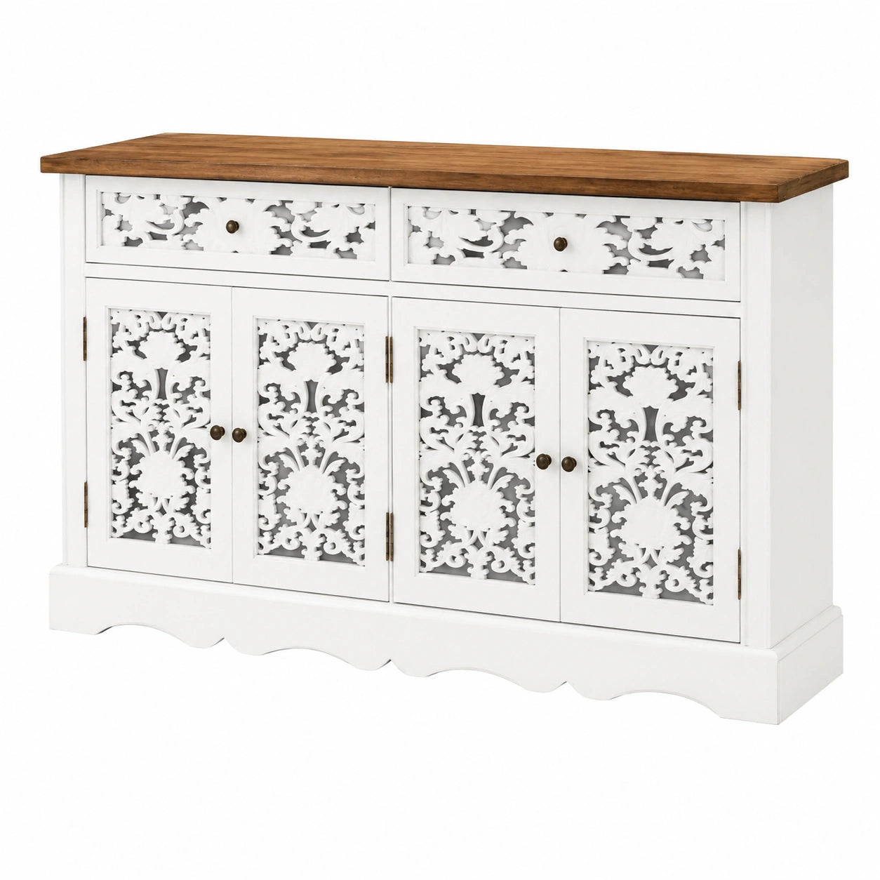 Sideboard – 158 × 40 × 80 cm, Landhausstil, mit Schubladen, mit mehreren Türen, mit Ablagen, für Esszimmer, Wohnzimmer und Flur