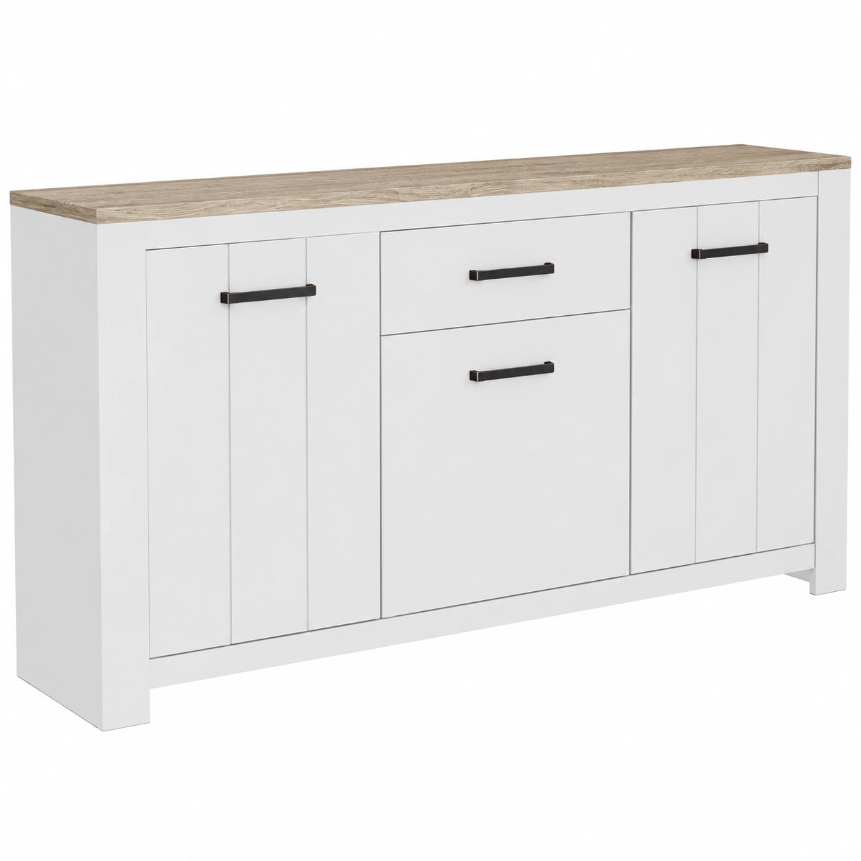 Kommode – 161,4 × 95,7 × 42,2 cm, mit Schubladen, mit mehreren Türen, aus Holzwerkstoff und Eichenholz